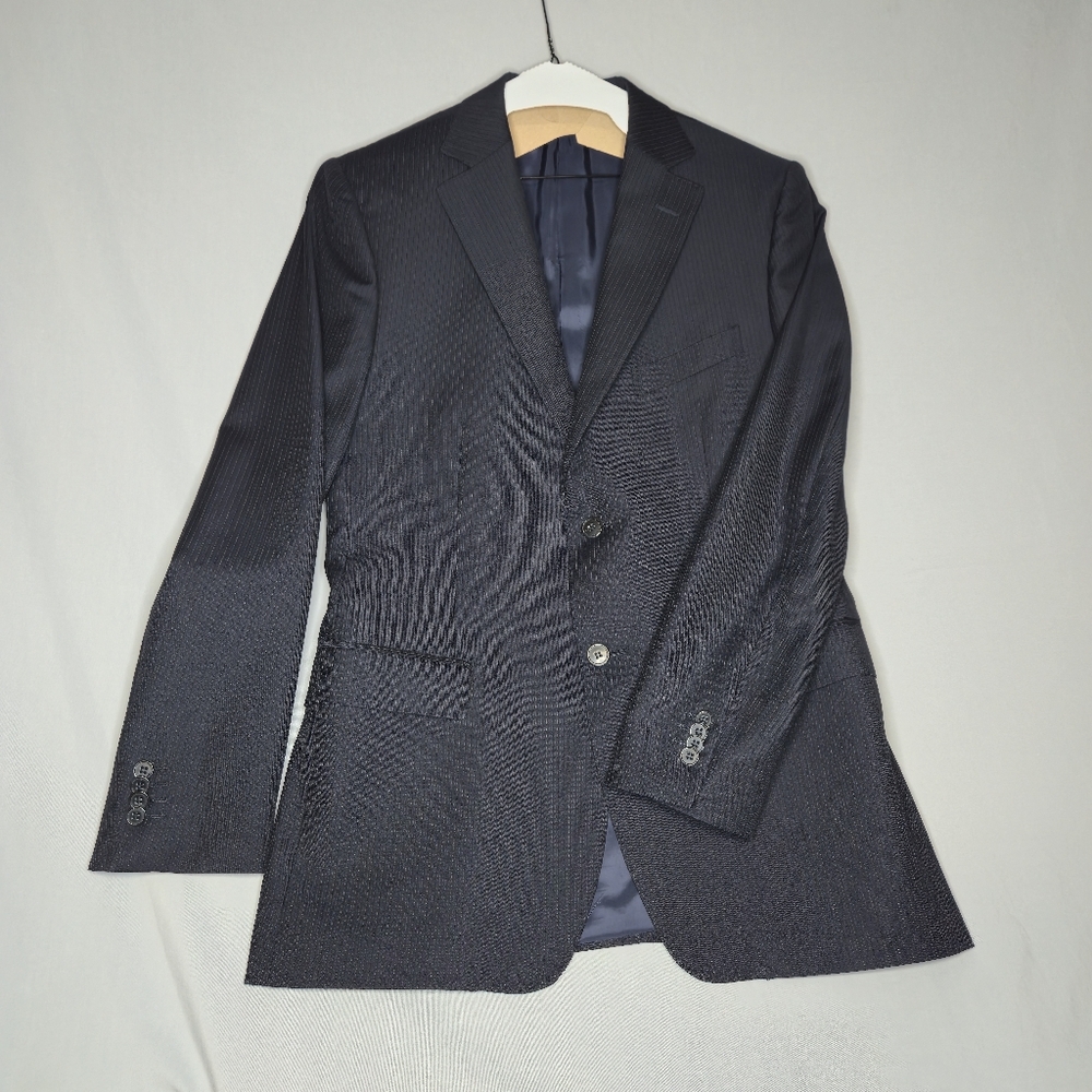 Z Zegna Men's Suit Jacket Dark Blue/Black Striped 100% Wool Dry Cleaned Size 50R